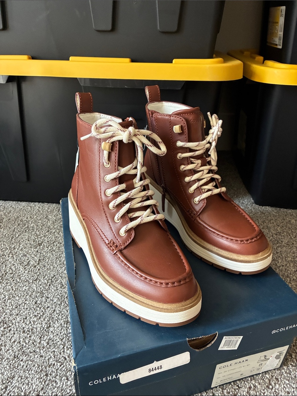 Cole Haan Brown Leather Lace-Up Women's Boots with Contrast Sole